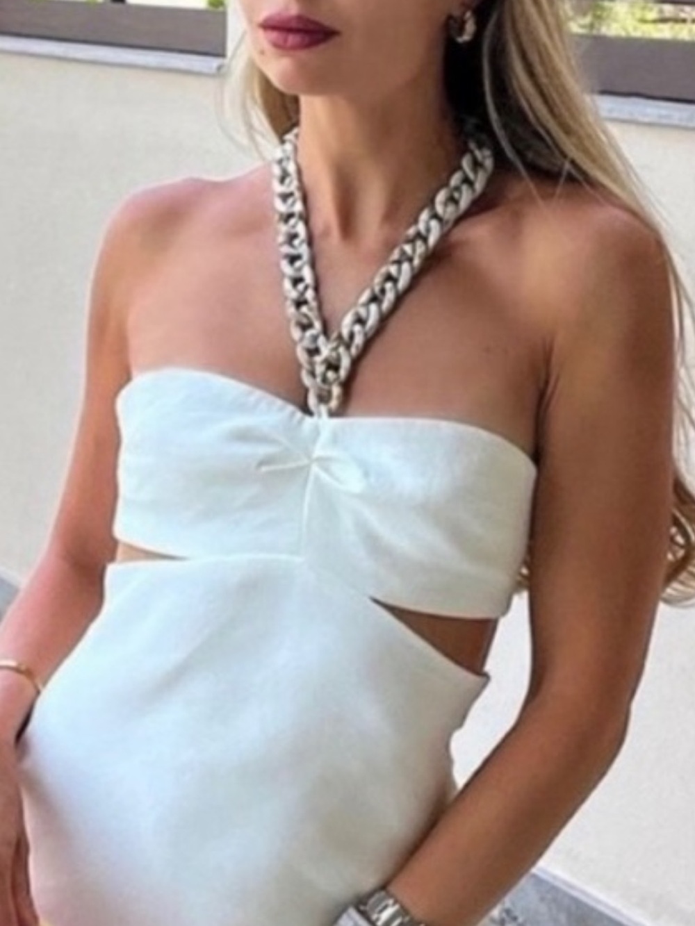 Zara Strapless White Cutout Midi Dress